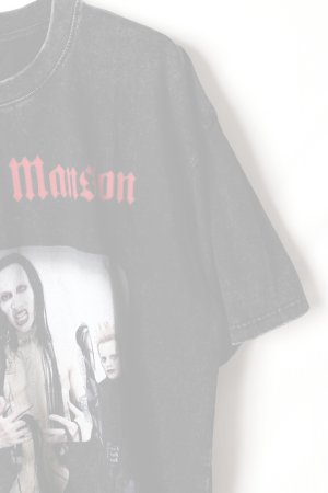 画像3:   Marilyn Manson Print Round Neck T-shirt{-BFS}