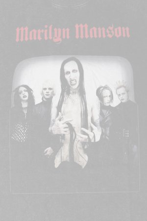 画像4:   Marilyn Manson Print Round Neck T-shirt{-BFS}