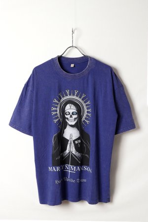 画像1: Marilyn Manson Print Round Neck T-shirt{-BFS}