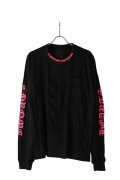 CHROME HEARTS ロングスリーブ ポケットクルーネックTシャツ ブラック×ピンク{-BEA}