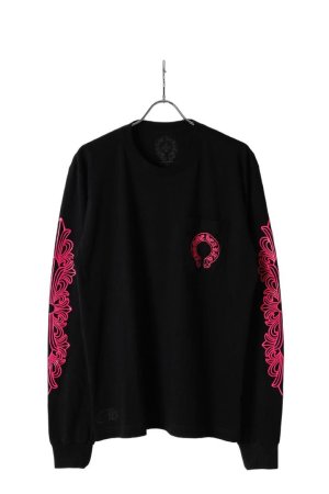 画像1: ★新品 CHROME HEARTS クロムハーツ ピンクホースシュー フローラルロングスリーブTシャツ ブラック Pink Horseshoe Floral Long-Sleeve T-Shirt - Black{408129112******01G-BEA}