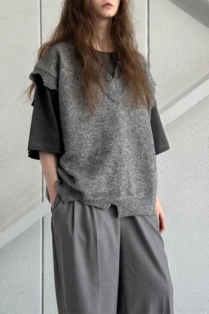 画像1: ekat エカット(UNISEX) DAMAGE LAYERED KNIT VEST{-BEA}