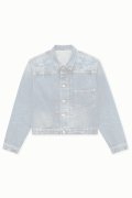 KENZO ケンゾー KENZO Wildflower' クロップド プリーツ トラッカー ジャケット イン ジャパニーズ デニム{-BFA}