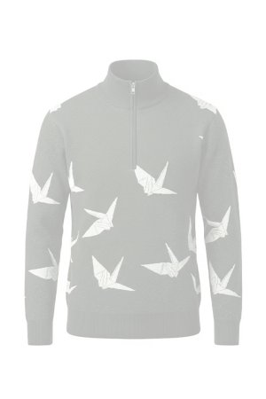画像1: 1PIU1UGUALE3 GOLF ウノピゥウノウグァーレトレ ゴルフ JACQUARD HALF-ZIP KNIT DANCING CRANE{-BFA}