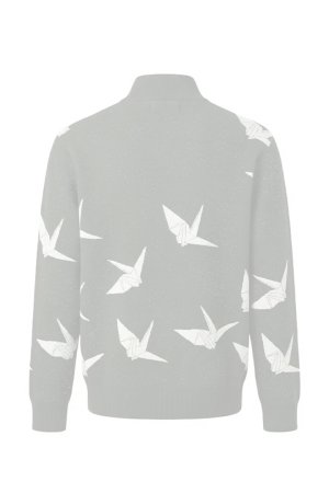 画像2: 1PIU1UGUALE3 GOLF ウノピゥウノウグァーレトレ ゴルフ JACQUARD HALF-ZIP KNIT DANCING CRANE{-BFA}