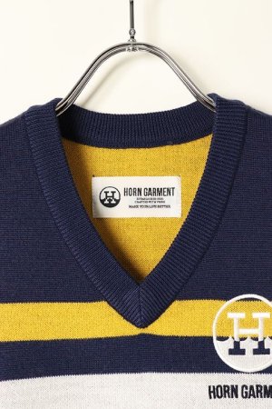 画像2: 【 50%OFF セール｜35,200円→17,600円】 HORN GARMENT ホーンガーメント Maple Score Knit Vest{HCW-1C-AB04-NVY-BAA}