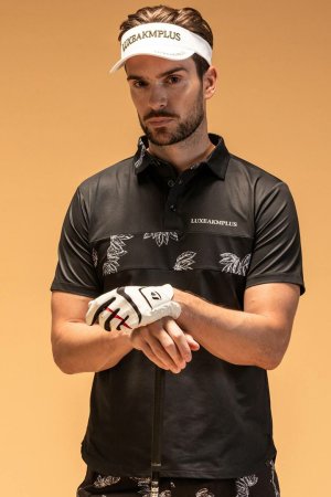 画像3: LUXEAKMPLUS リュクスエイケイエムプラス ゴルフ チェストパネル半袖ポロシャツ(吸水速乾 / UVカット){-BES}