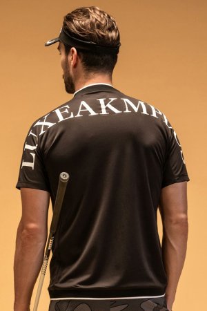 画像4: LUXEAKMPLUS リュクスエイケイエムプラス ゴルフ バックロゴ半袖モックネックTシャツ(吸水 / UVカット / 冷感){-BES}