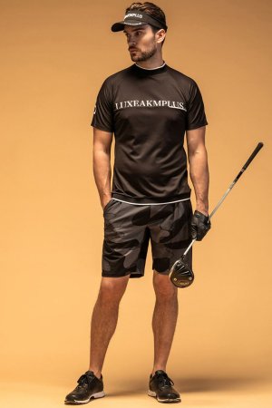 画像6: LUXEAKMPLUS リュクスエイケイエムプラス ゴルフ バックロゴ半袖モックネックTシャツ(吸水 / UVカット / 冷感){-BES}