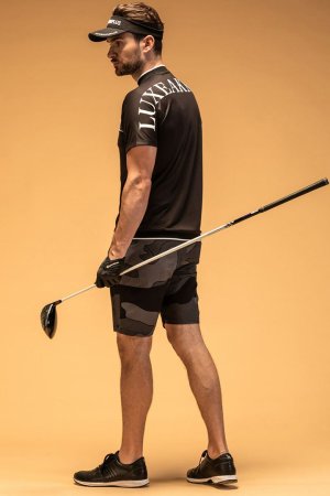 画像7: LUXEAKMPLUS リュクスエイケイエムプラス ゴルフ バックロゴ半袖モックネックTシャツ(吸水 / UVカット / 冷感){-BES}