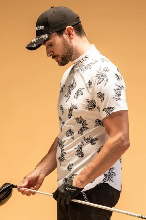 画像2: LUXEAKMPLUS リュクスエイケイエムプラス ゴルフ ローレルパターン半袖モックネックTシャツ(吸水速乾 / UVカット){-BES}