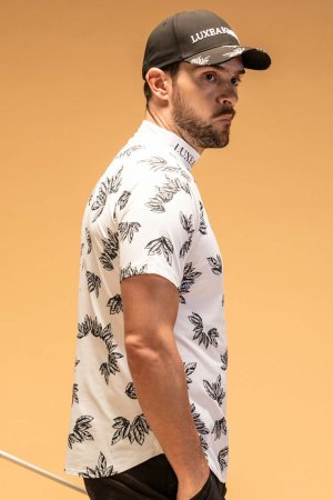 画像3: LUXEAKMPLUS リュクスエイケイエムプラス ゴルフ ローレルパターン半袖モックネックTシャツ(吸水速乾 / UVカット){-BES}