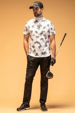 画像6: LUXEAKMPLUS リュクスエイケイエムプラス ゴルフ ローレルパターン半袖モックネックTシャツ(吸水速乾 / UVカット){-BES}