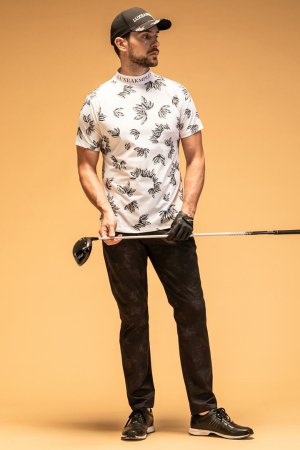 画像7: LUXEAKMPLUS リュクスエイケイエムプラス ゴルフ ローレルパターン半袖モックネックTシャツ(吸水速乾 / UVカット){-BES}