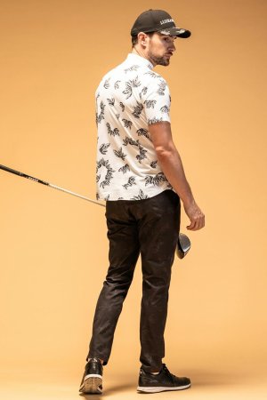 画像8: LUXEAKMPLUS リュクスエイケイエムプラス ゴルフ ローレルパターン半袖モックネックTシャツ(吸水速乾 / UVカット){-BES}