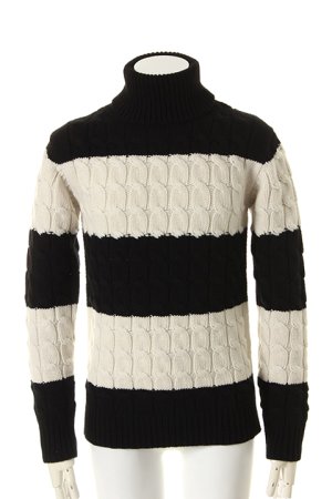 画像2: ▽ 50%OFF アウトレットセール77,000円→38,500円▽ 1piu1uguale3 ウノピゥウノウグァーレトレ WOOL CASHMERE 【BORDER】 BIG CABLE TURTLE{MRK043-WCA010-9912-AEA}