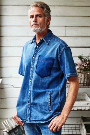 画像1: 1piu1uguale3 ウノピゥウノウグァーレトレ S/S DENIM BIG SHIRTS{MRS178-CTR023-DN54-BES}