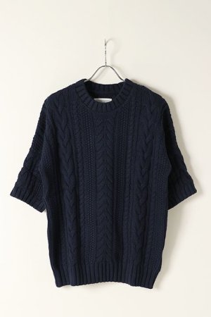 画像1: 9200 by attack the mind 7 キュウセンニヒャク by アタックザマインドセブン Drop shoulder cable crew neck middle sleevE{NB-051CT01-57-AHS}