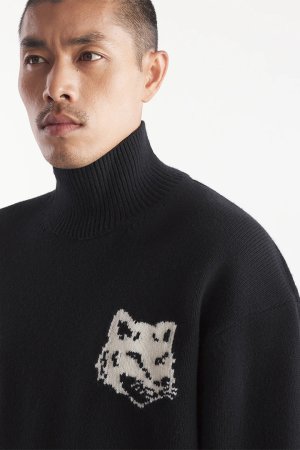 画像5: MAISON KITSUNE メゾンキツネ フォックスヘッド インターシャ コンフォート ハイネック ジャンパー{-BDA}
