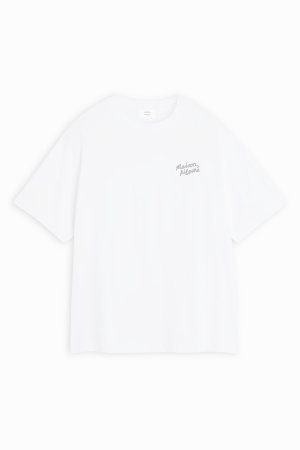 画像1:   MAISON KITSUNE メゾンキツネ ハンドライティング エンブロイダリー オーバーサイズ Tシャツ  {-BES}  :OM00123KJ0119M186 