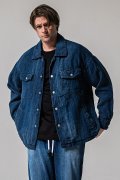 RESOUND CLOTHING リサウンドクロージング Indigo linen jack shirts{-BFS}