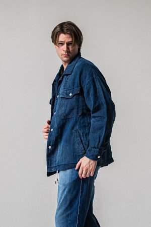 画像3: RESOUND CLOTHING リサウンドクロージング Indigo linen jack shirts{-BFS}