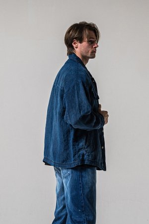 画像4: RESOUND CLOTHING リサウンドクロージング Indigo linen jack shirts{-BFS}
