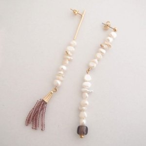 画像2: ADER.bijoux アデルビジュー BLOCK PEARL long asymmetry pierce{-AIA}