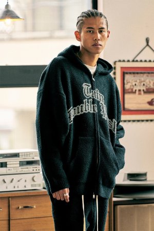 画像3: TAIN DOUBLE PUSH タインダブルプッシュ SHAGGY KNIT HOODIE{-BEA}