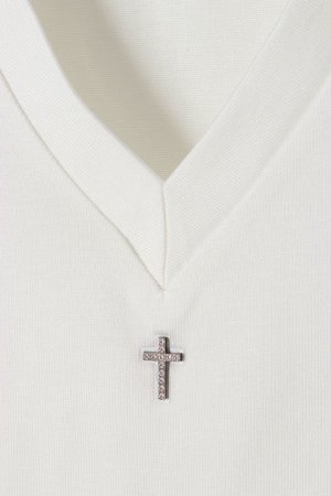 画像4: under bar アンダーバー 【under bar Limited】V-Neck S/S Silver Cross with Stones{-AGS}