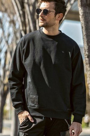 画像2: 【 10%OFF セール18,920円→17,028円】 1piu1uguale3 RELAX ウノピゥウノウグァーレトレ リラックス レザーパッチスウェットクルーネックプルオーバー{-BEA}