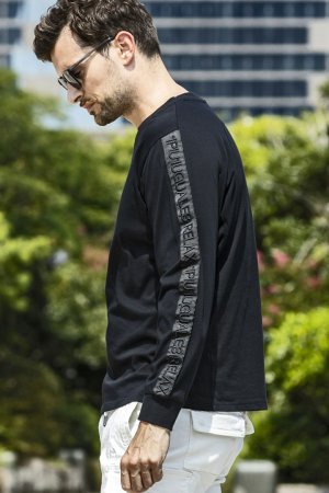 画像2: 【 30%OFF セール｜8,910円→6,237円】 1piu1uguale3 RELAX ウノピゥウノウグァーレトレ リラックス テープロゴロングTシャツ{-BES}