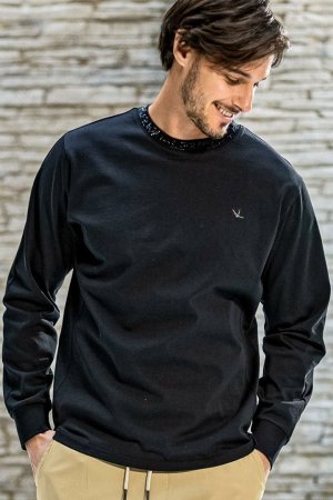 画像1: 1piu1uguale3 RELAX ウノピゥウノウグァーレトレ リラックス ラインストーンネックロゴロングTシャツ{-BEA}