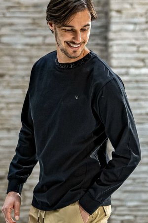 画像2: 1piu1uguale3 RELAX ウノピゥウノウグァーレトレ リラックス ラインストーンネックロゴロングTシャツ{-BEA}