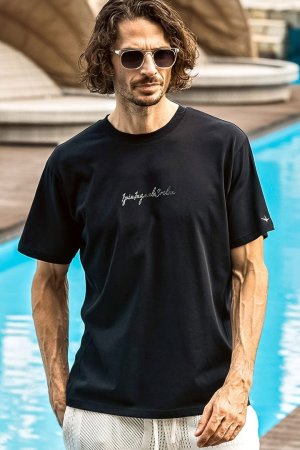 画像1: 1piu1uguale3 RELAX ウノピゥウノウグァーレトレ リラックス グラデーションラインストーン半袖ロゴTシャツ{-BFS}