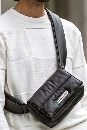 画像3: 1piu1uguale3 RELAX ウノピゥウノウグァーレトレ リラックス シルバーロゴプレートパデッドミニショルダーバッグ{-BEA}