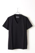 【 30%OFF セール｜16,500円→11,550円】 T' ティー "SEA ISLAND COTTON" LUXSIC 100％(20/1) Vee Neck Short Sleeve BASIC{V01-BLK-AIS}