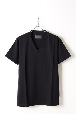 画像1: T' ティー "SEA ISLAND COTTON" LUXSIC 100％(20/1) Vee Neck Short Sleeve BASIC{V01-BLK-AIS}