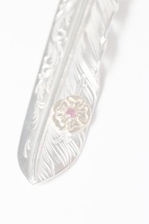 画像3:  {SOLD} Taro Washimi タロウ ワシミ 鷲見太郎 L arabesque flight feather 01/S K18 flower metal/ruby 2mm {-BES}  {E-21}  :WT-202504_21-F 