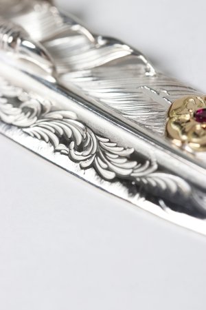 画像4: Taro Washimi タロウ ワシミ 鷲見太郎 L arabesque flight feather 01/eagle claw pendant 01/S K18 flower metal/ruby 2mm{-BES}{E-25}