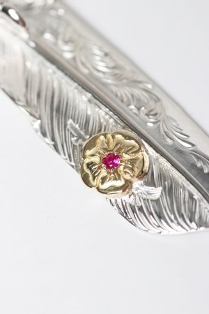 画像3: Taro Washimi タロウ ワシミ 鷲見太郎 L arabesque flight feather 02/eagle claw pendant 02/S K18 flower metal/ruby 2mm{-BES}{E-26}