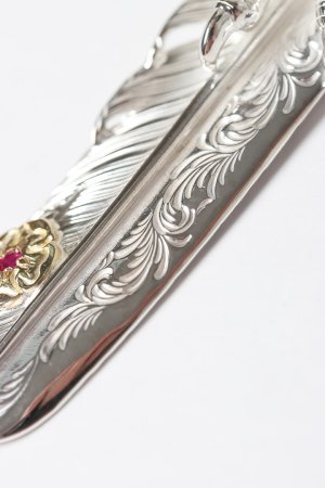 画像4: Taro Washimi タロウ ワシミ 鷲見太郎 L arabesque flight feather 02/eagle claw pendant 02/S K18 flower metal/ruby 2mm{-BES}{E-26}
