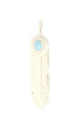 画像1:  {SOLD} Taro Washimi タロウ ワシミ 鷲見太郎 turquoise × K18 cup(5×7) M K18 heart feather 01 × M K18 feather 01 {-BJS}  :WT-PENDANT-111-F 