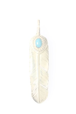 画像1:  {SOLD} Taro Washimi タロウ ワシミ 鷲見太郎 turquoise × K18 cup(5×7) M K18 heart feather 02 × M K18 feather 02 {-BJS}  :WT-PENDANT-112-F 