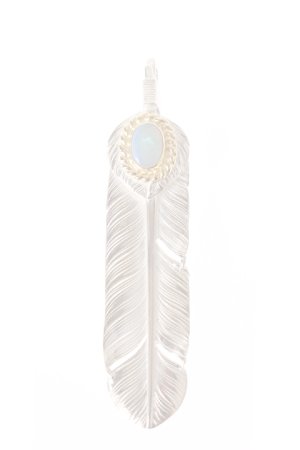 画像1:  {SOLD} Taro Washimi タロウ ワシミ 鷲見太郎 opal × K18 cup(5×7)× M heart feather 02 × M feather 02 {-AIA}  :WT-PENDANT-45-F 