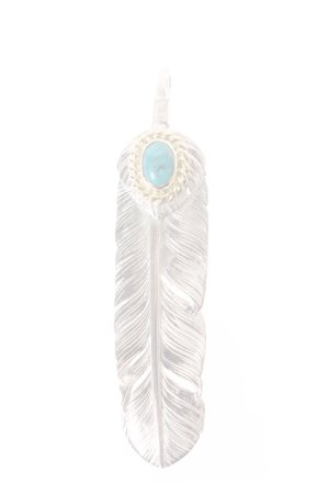 画像1:  {SOLD} Taro Washimi タロウ ワシミ 鷲見太郎 turquoise × K18 cup(5×7) × M heart feather 01 × M feather 01 {-AIA}  :WT-PENDANT-46-F 