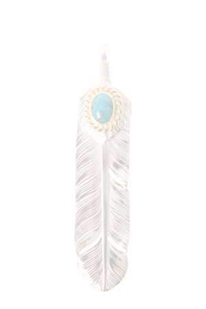 画像1:  {SOLD} Taro Washimi タロウ ワシミ 鷲見太郎 turquoise × K18 cup(5×7) × M heart feather 02 × M feather 02 {-AIA}  :WT-PENDANT-47-F 