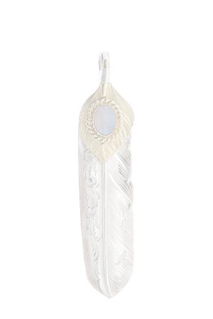 画像1:  {SOLD} Taro Washimi タロウ ワシミ 鷲見太郎 opal × K18 cup(6×8) L K18 flight heart feather 01 × L arabesque flight feather 01 {-BJS}  :WT-PENDANT-56-F 