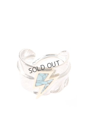 画像1: {SOLD}Taro Washimi タロウ ワシミ 鷲見太郎 L feather ring 01 turquoise K18 big thunder {-AIA}