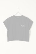   BALMAIN バルマン BF2 CROPPED SS BALMAIN FLOCK DETAIL T-SHIRT{XF0EE005BB01-EAB-BBS}
